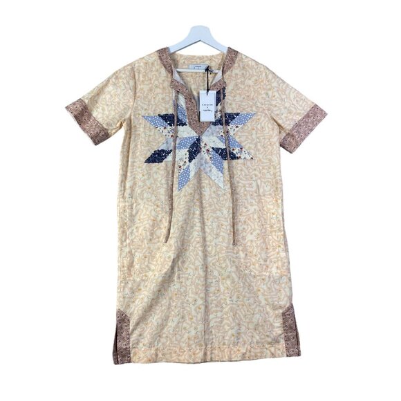 COACH X KEITH HARING Quilt Patch Shirt Dress SZ 4 Linen Floral Sequin CottageNEW - Picture 1 of 7